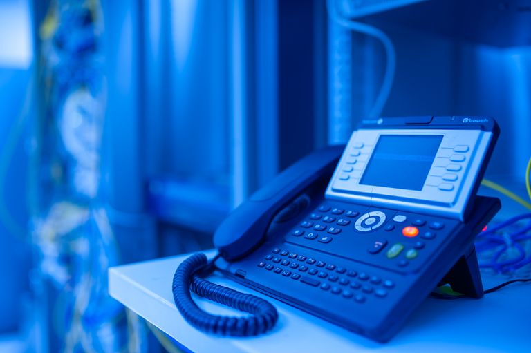 Business VoIP phone connected to a network